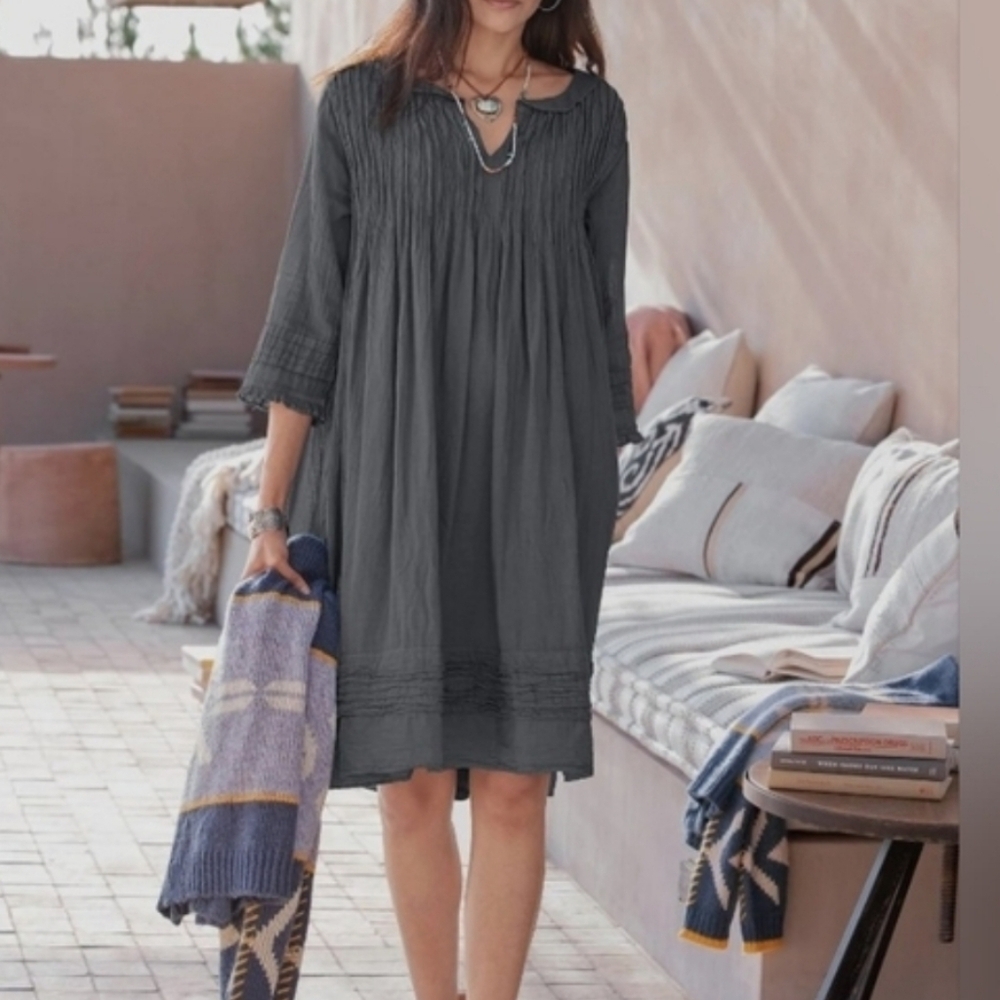 Jp And Mattie Boho Crinkle Tunic Dress in Charcoal